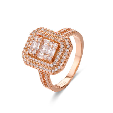 טבעת רוז גולד מלבני משובצת