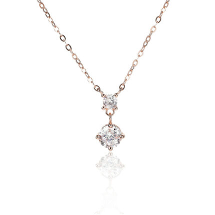 שרשרת רוז גולד עדינה עם תליון כפול משובץ אבני זירקון