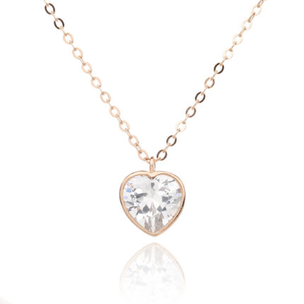 שרשרת רוז גולד עדינה עם תליון לב בשיבוץ זירקון מולטי-פאצט  ובוהק