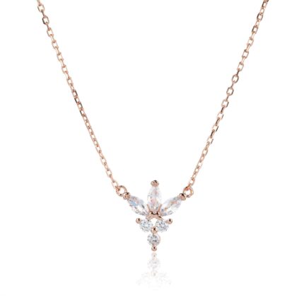 שרשרת תליון פרח לוטוס רוז גולד משובצת אבני זירקון במבחר צבעים