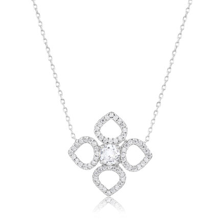 שרשרת פרח מכסף 925 ארבעה עלים משובץ אבני זירקון